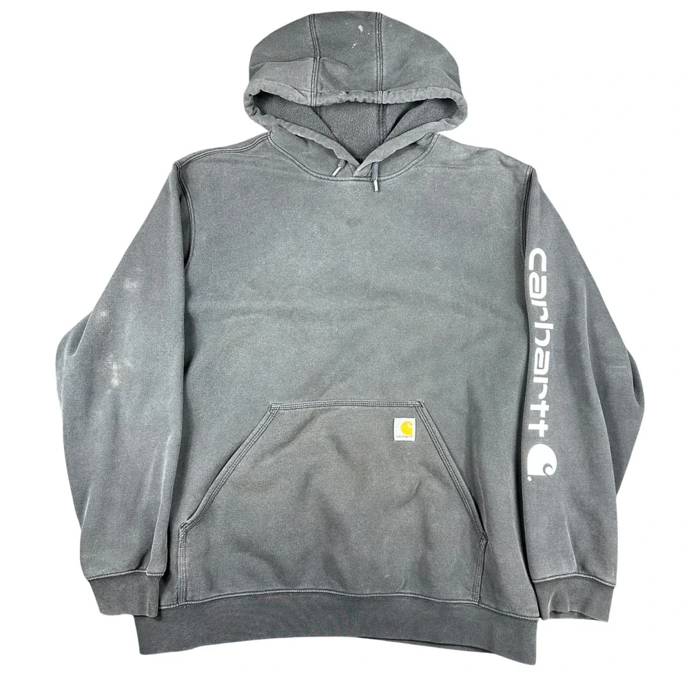 Carhartt Mens XL Loose Fit Pullover Hoodie Black Faded Vintage Workwear Gorpcore
